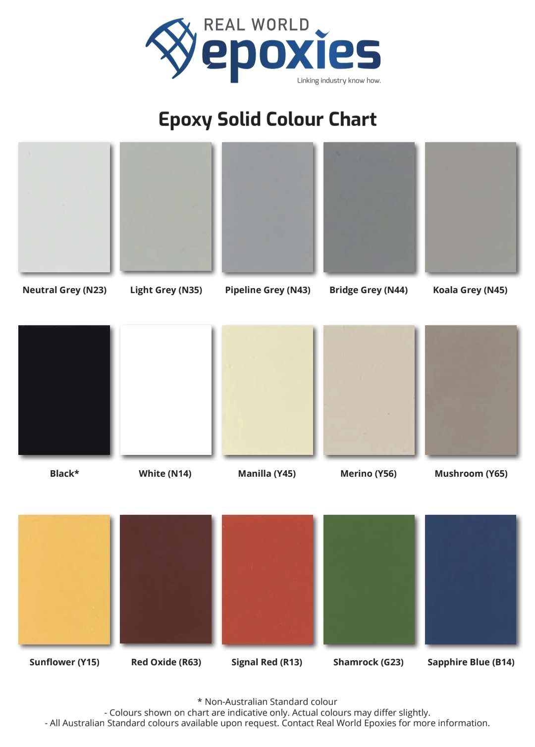 Real world epoxies solid colour chart