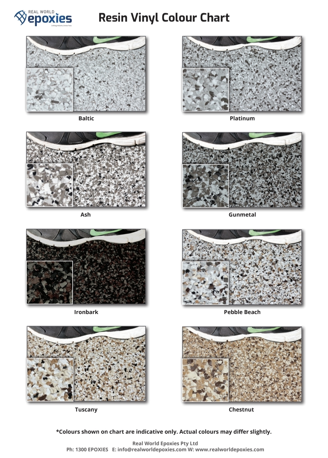 Real world epoxies resin vinyl colour chart