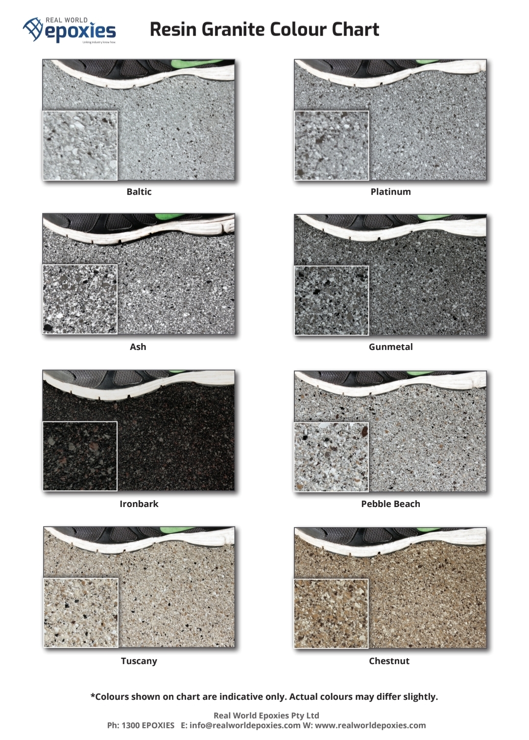 Real world epoxies resin granite colour chart
